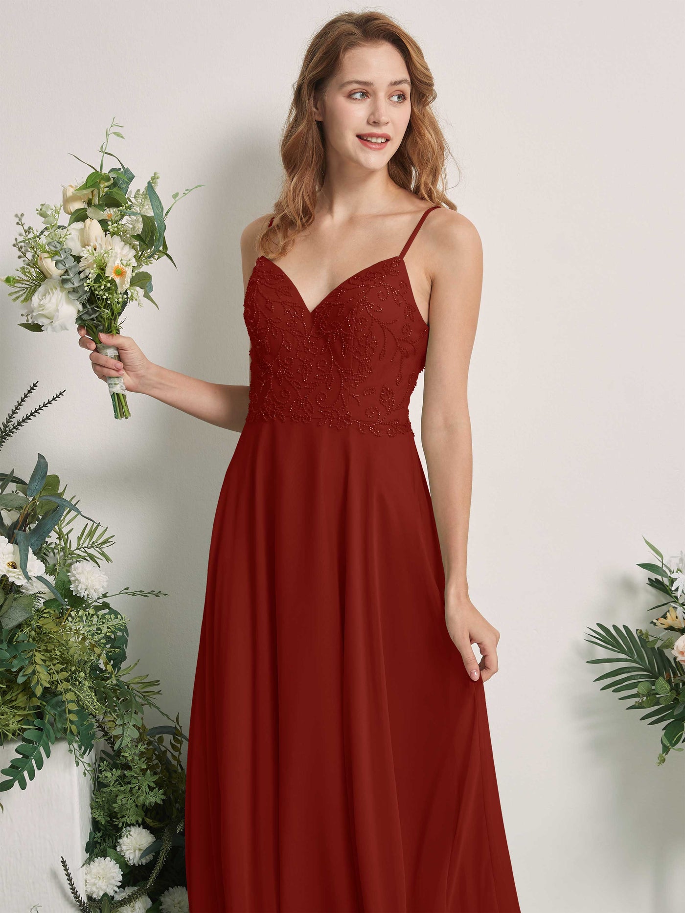 Rust Bridesmaid Dresses A-line Open back Spaghetti-straps Sleeveless Dresses (83221119)#color_rust