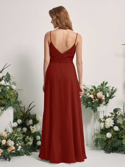 Carlyna Gail A-Line Rust Beaded Bridesmaid Dress Maxi Sleeveless V-Neck Dress Back View #color_rust