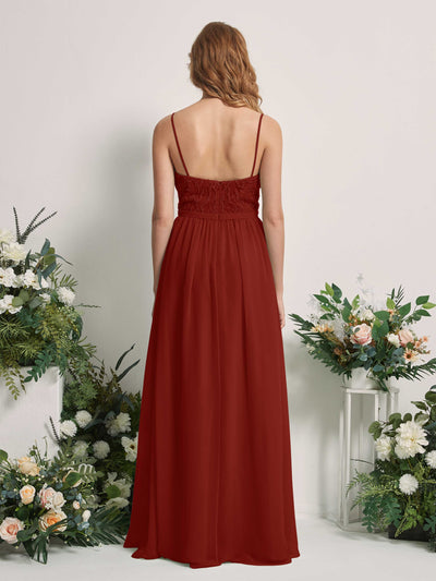 Carlyna Alexandra A-Line Rust Beaded Bridesmaid Dress Maxi Sleeveless V-Neck Dress Back View #color_rust