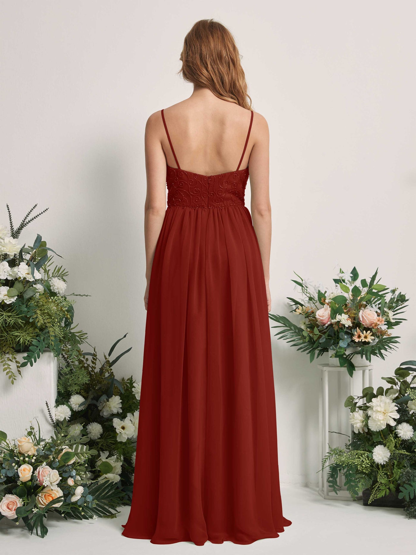 Rust Bridesmaid Dresses A-line Spaghetti-straps Sleeveless Chiffon Dresses (83221219)#color_rust