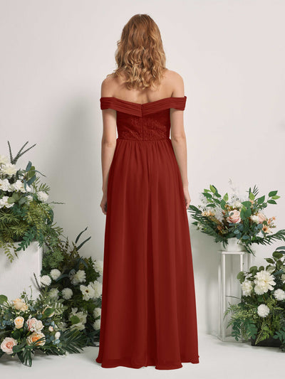 Carlyna Leona A-Line Rust Embroidered Bridesmaid Dress Maxi Sleeveless Sweetheart Dress Back View #color_rust