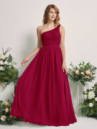 Carlyna Bonita A-Line Jester Red Embroidered Bridesmaid Dress Maxi Sleeveless One Shoulder Dress Front View #color_jester-red