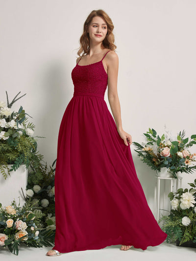 Carlyna Ursula A-Line Jester Red Beaded Bridesmaid Dress Maxi Sleeveless Sweetheart Dress Side View 2 #color_jester-red