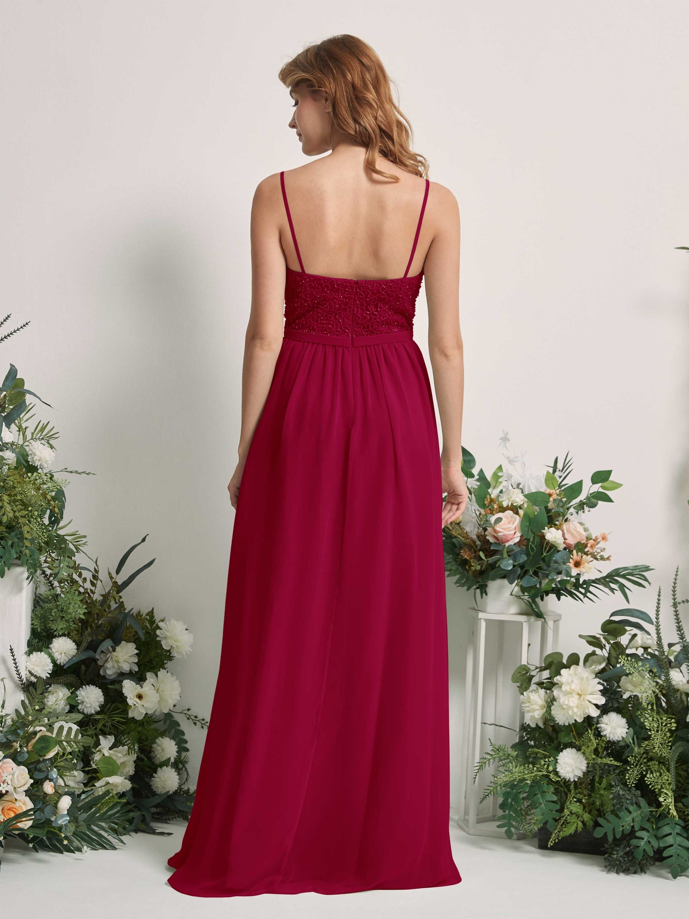 Jester Red Bridesmaid Dresses A-line Open back Spaghetti-straps Sleeveless Dresses (83220141)#color_jester-red