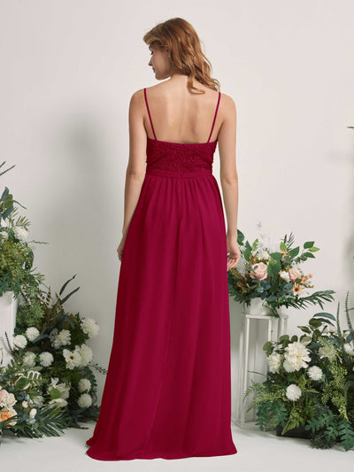 Carlyna Ursula A-Line Jester Red Beaded Bridesmaid Dress Maxi Sleeveless Sweetheart Dress Back View #color_jester-red