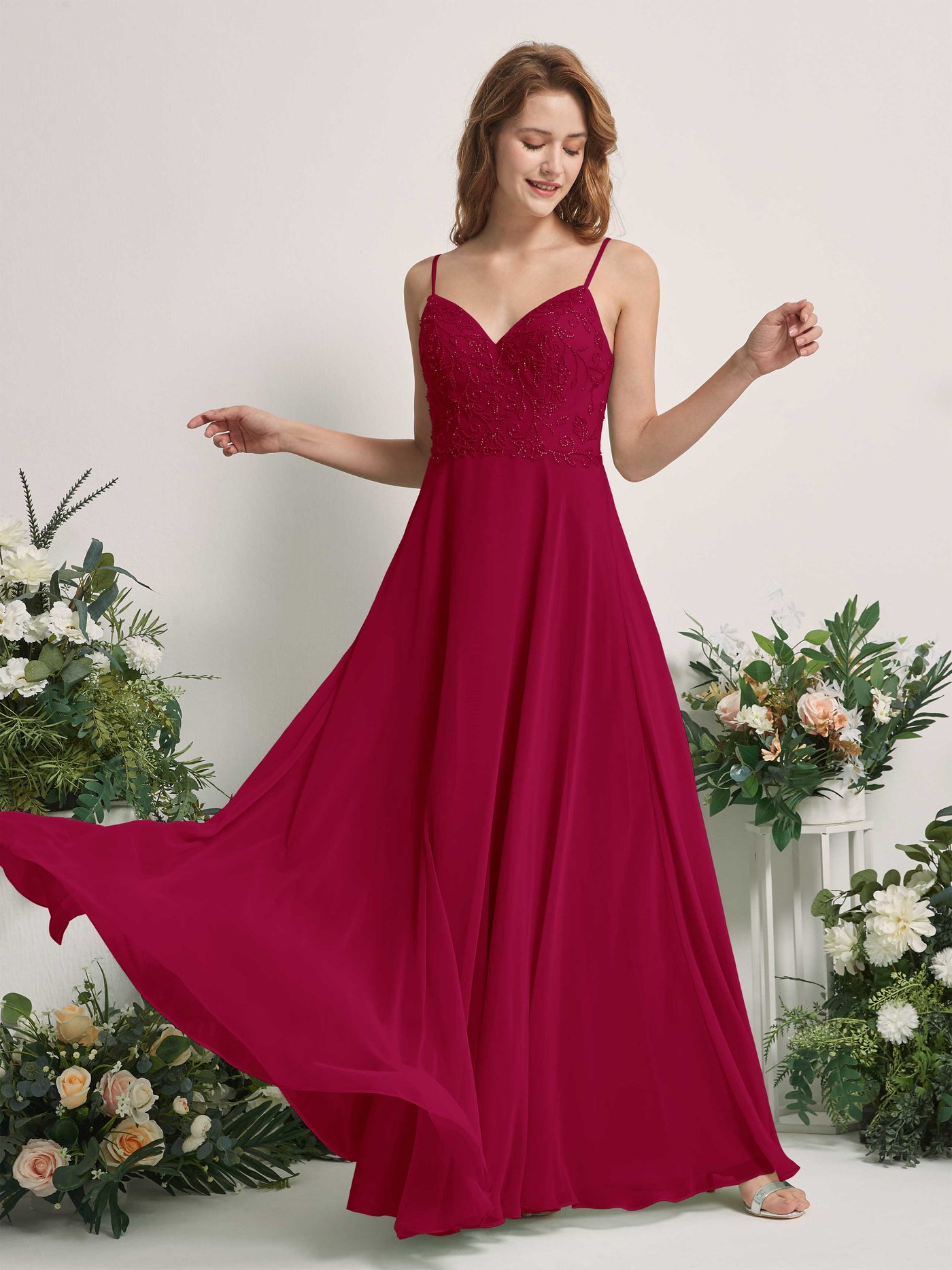 Jester Red Bridesmaid Dresses A-line Open back Spaghetti-straps Sleeveless Dresses (83221141)#color_jester-red