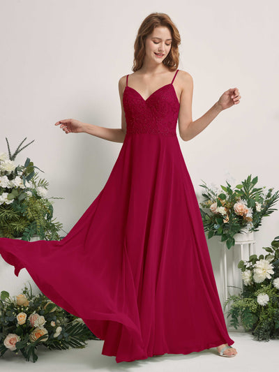 Carlyna Gail A-Line Jester Red Beaded Bridesmaid Dress Maxi Sleeveless V-Neck Dress Front View #color_jester-red