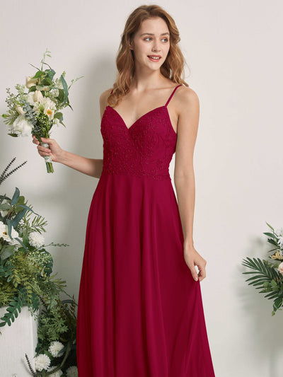 Carlyna Gail A-Line Jester Red Beaded Bridesmaid Dress Maxi Sleeveless V-Neck Dress Side View 2 #color_jester-red