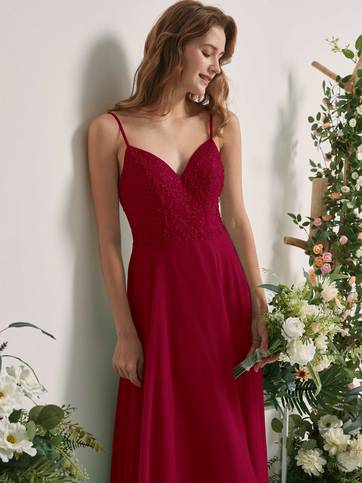 Jester Red Bridesmaid Dresses A-line Open back Spaghetti-straps Sleeveless Dresses (83221141)#color_jester-red