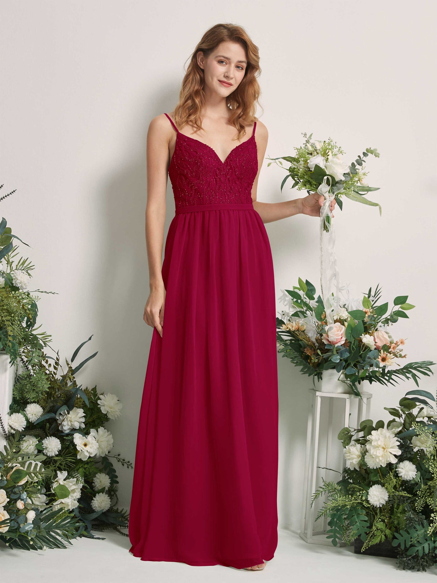 Jester Red Bridesmaid Dresses A-line Spaghetti-straps Sleeveless Chiffon Dresses (81226541)#color_jester-red