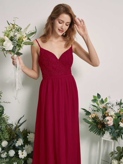 Carlyna Alexandra A-Line Jester Red Beaded Bridesmaid Dress Maxi Sleeveless V-Neck Dress Side View 2 #color_jester-red