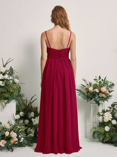 Carlyna Verna A-Line Jester Red Beaded Bridesmaid Dress Maxi Sleeveless Sweetheart Dress Back View #color_jester-red