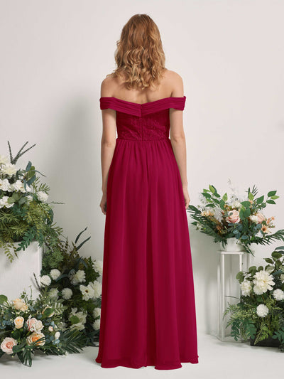 Carlyna Leona A-Line Jester Red Embroidered Bridesmaid Dress Maxi Sleeveless Sweetheart Dress Back View #color_jester-red
