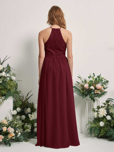 Carlyna Denise A-Line Burgundy Embroidered Bridesmaid Dress Maxi Sleeveless Round Neck Dress Back View #color_burgundy
