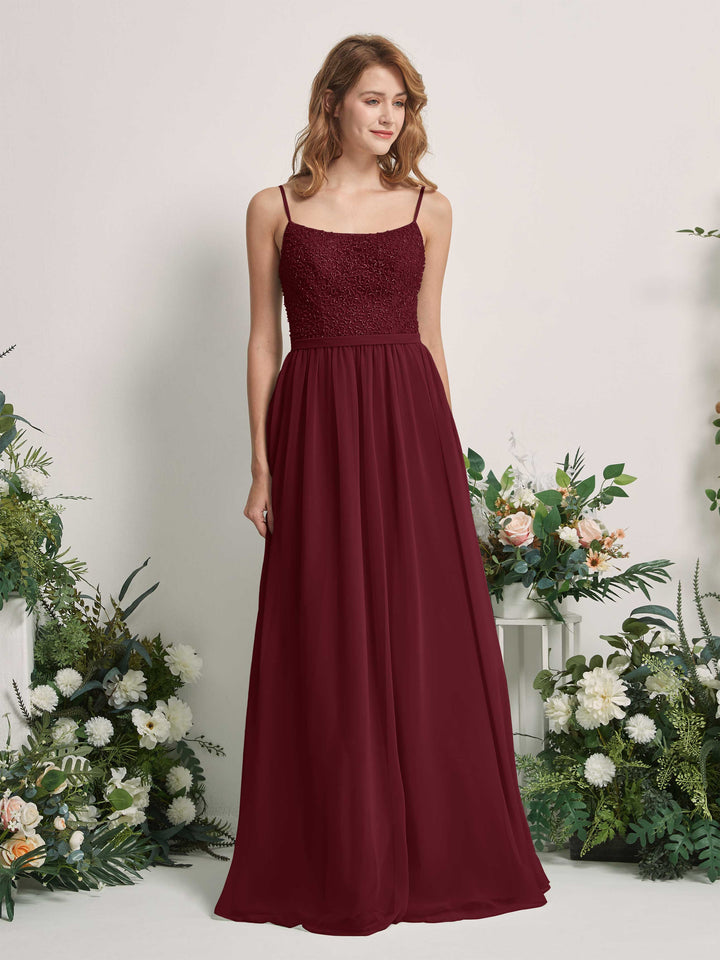Burgundy Bridesmaid Dresses A-line Open back Spaghetti-straps Sleeveless Dresses (83220112)