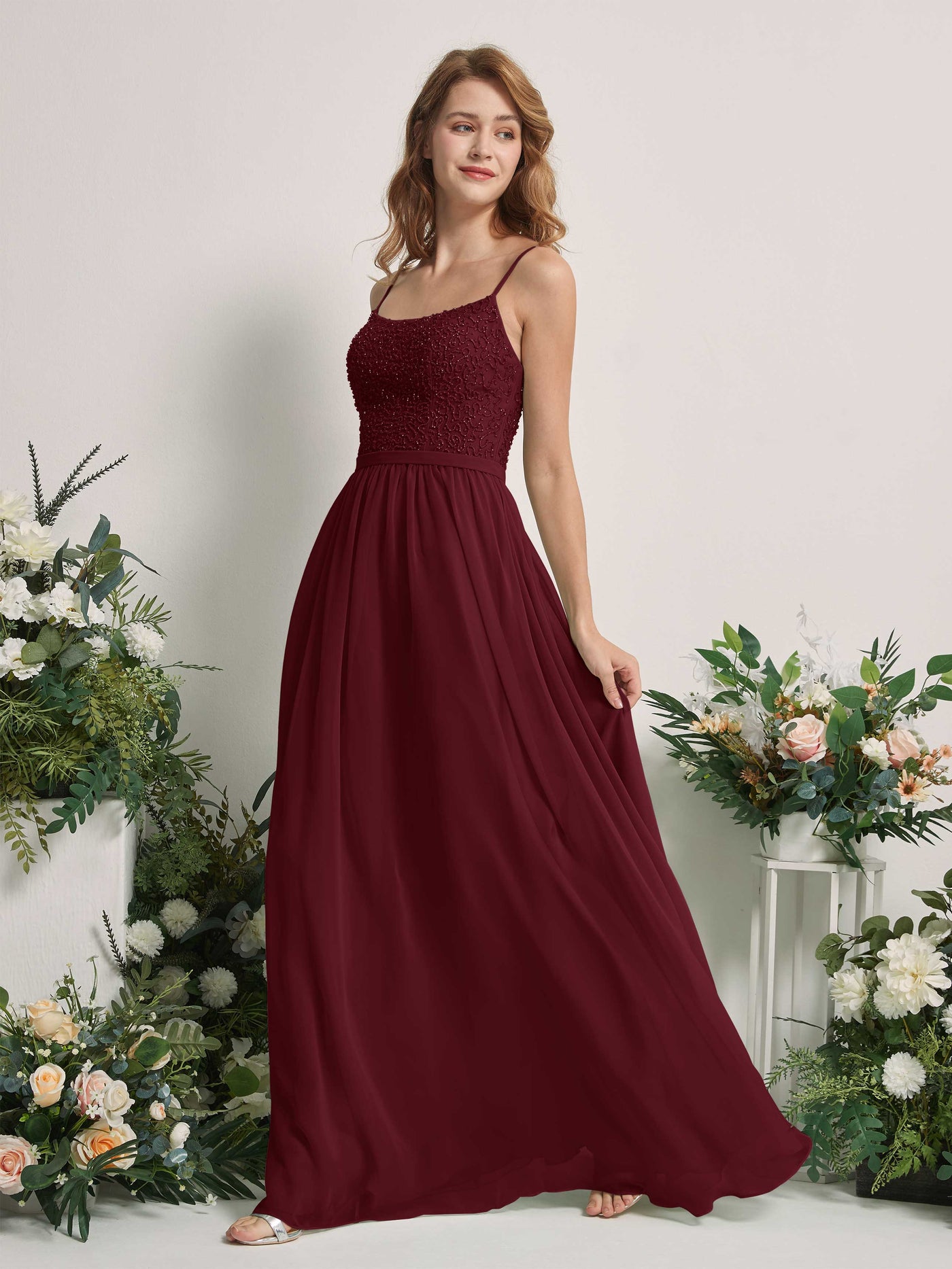 Burgundy Bridesmaid Dresses A-line Open back Spaghetti-straps Sleeveless Dresses (83220112)#color_burgundy