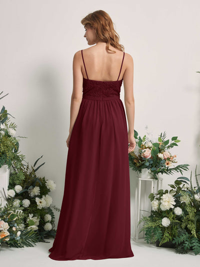 Carlyna Ursula A-Line Burgundy Beaded Bridesmaid Dress Maxi Sleeveless Sweetheart Dress Back View #color_burgundy