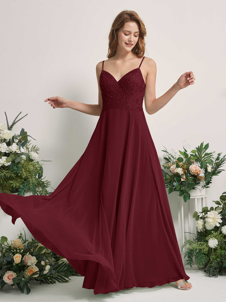 Burgundy Bridesmaid Dresses A-line Open back Spaghetti-straps Sleeveless Dresses (83221112)