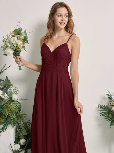 Carlyna Gail A-Line Burgundy Beaded Bridesmaid Dress Maxi Sleeveless V-Neck Dress Side View 2 #color_burgundy