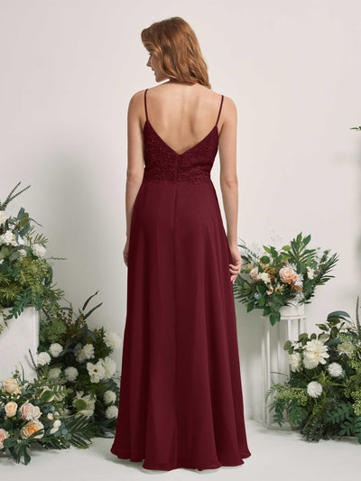 Carlyna Gail A-Line Burgundy Beaded Bridesmaid Dress Maxi Sleeveless V-Neck Dress Back View #color_burgundy