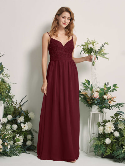 Carlyna Alexandra A-Line Burgundy Beaded Bridesmaid Dress Maxi Sleeveless V-Neck Dress Front View #color_burgundy