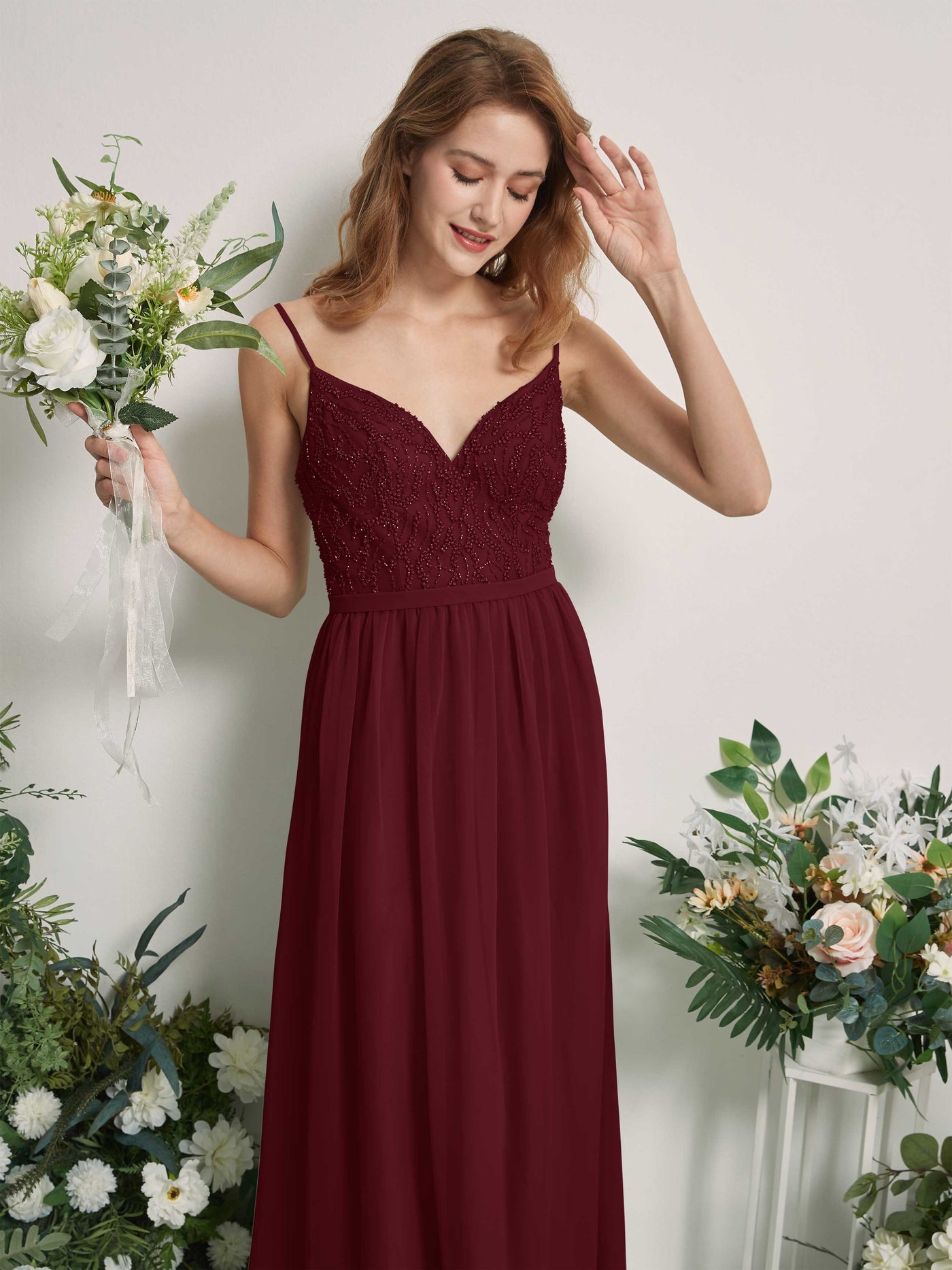 Burgundy Bridesmaid Dresses A-line Spaghetti-straps Sleeveless Chiffon Dresses (81226512)#color_burgundy