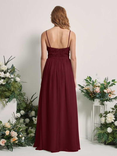 Carlyna Alexandra A-Line Burgundy Beaded Bridesmaid Dress Maxi Sleeveless V-Neck Dress Back View #color_burgundy