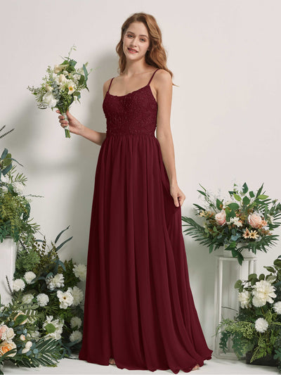 Carlyna Verna A-Line Burgundy Beaded Bridesmaid Dress Maxi Sleeveless Sweetheart Dress Front View #color_burgundy