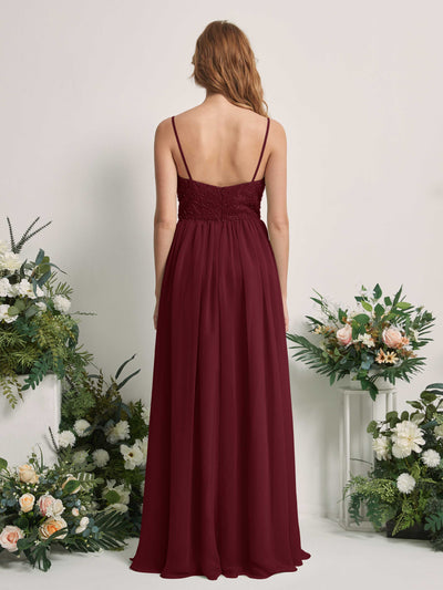 Carlyna Verna A-Line Burgundy Beaded Bridesmaid Dress Maxi Sleeveless Sweetheart Dress Back View #color_burgundy
