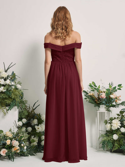 Carlyna Leona A-Line Burgundy Embroidered Bridesmaid Dress Maxi Sleeveless Sweetheart Dress Back View #color_burgundy