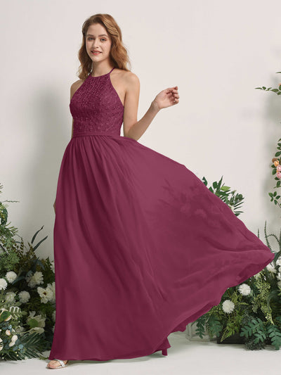 Carlyna Denise A-Line Chianti Embroidered Bridesmaid Dress Maxi Sleeveless Round Neck Dress Side View 2 #color_chianti
