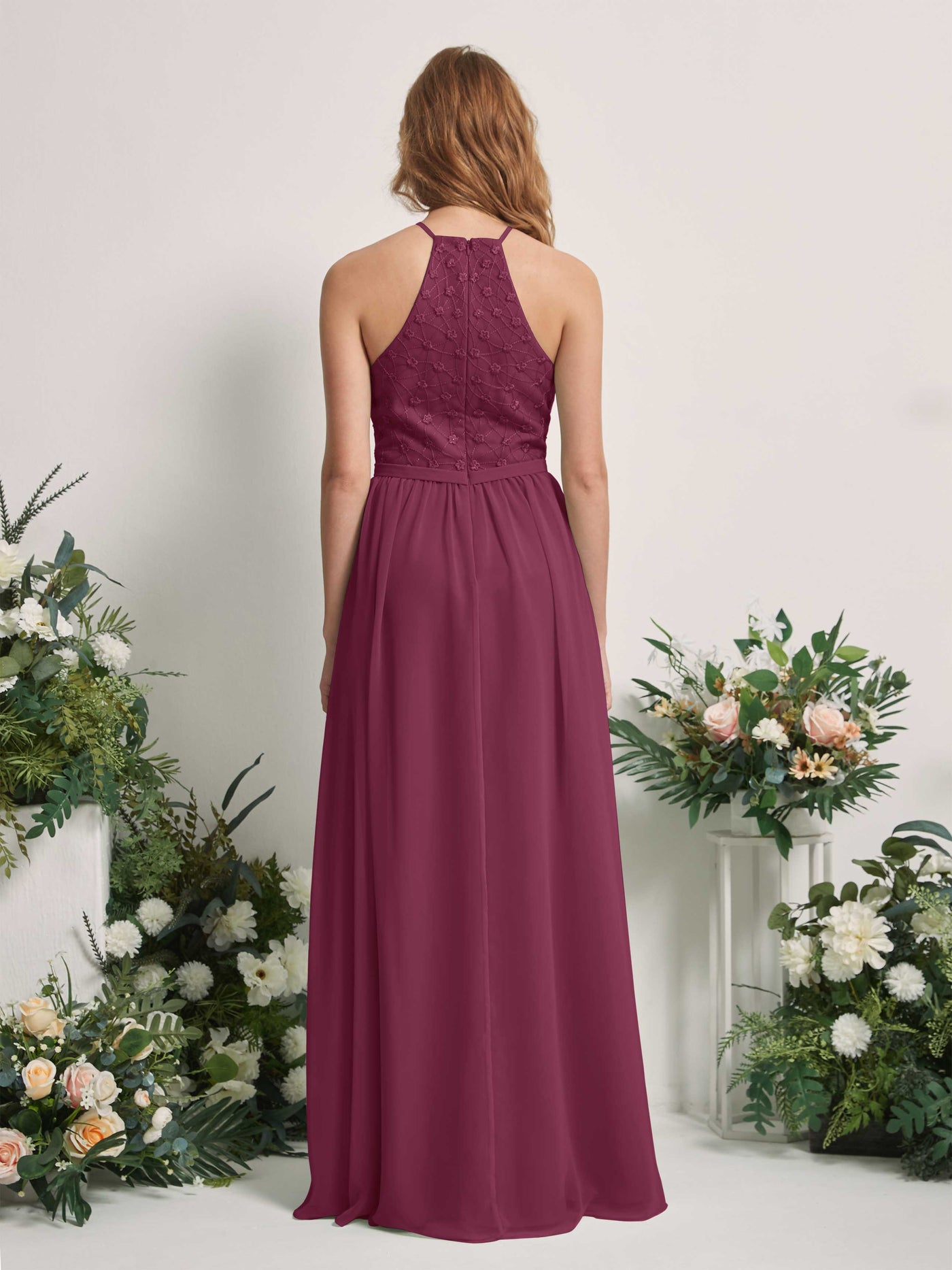 Chianti Bridesmaid Dresses A-line Halter Sleeveless Chiffon Dresses (83220834)#color_chianti