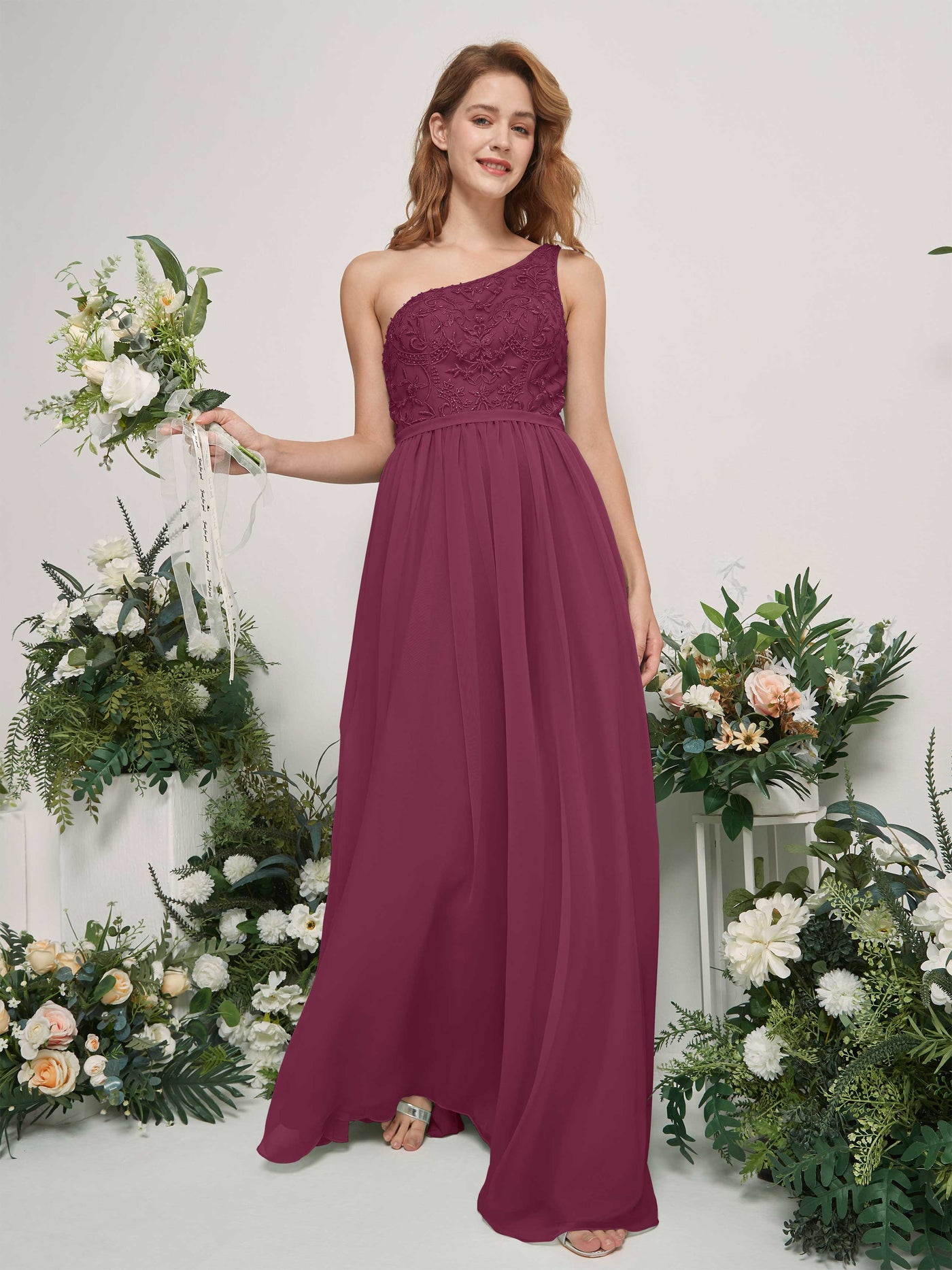 Chianti Bridesmaid Dresses A-line Open back One Shoulder Sleeveless Dresses (83220534)#color_chianti