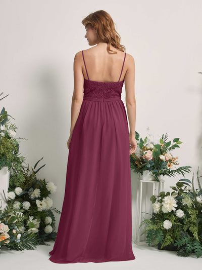Carlyna Ursula A-Line Chianti Beaded Bridesmaid Dress Maxi Sleeveless Sweetheart Dress Back View #color_chianti