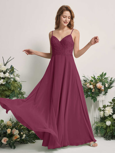 Carlyna Gail A-Line Chianti Beaded Bridesmaid Dress Maxi Sleeveless V-Neck Dress Front View #color_chianti