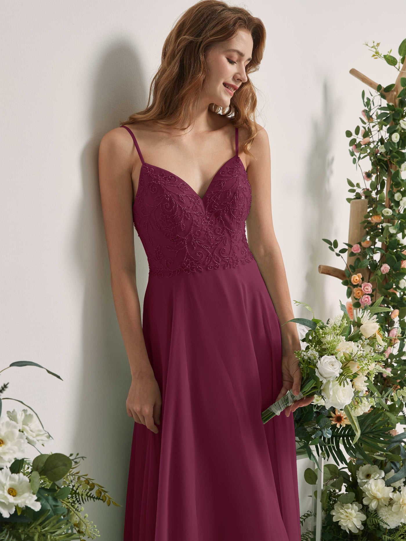 Chianti Bridesmaid Dresses A-line Open back Spaghetti-straps Sleeveless Dresses (83221134)#color_chianti