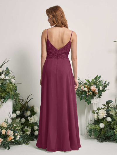 Carlyna Gail A-Line Chianti Beaded Bridesmaid Dress Maxi Sleeveless V-Neck Dress Back View #color_chianti