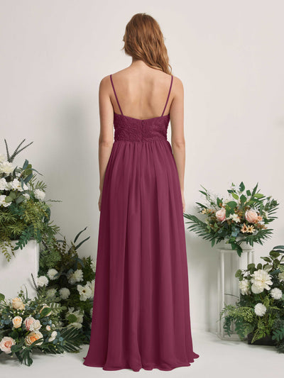 Carlyna Verna A-Line Chianti Beaded Bridesmaid Dress Maxi Sleeveless Sweetheart Dress Back View #color_chianti
