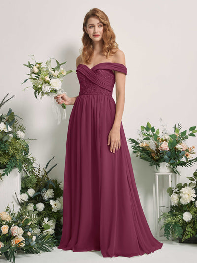 Carlyna Leona A-Line Chianti Embroidered Bridesmaid Dress Maxi Sleeveless Sweetheart Dress Front View #color_chianti