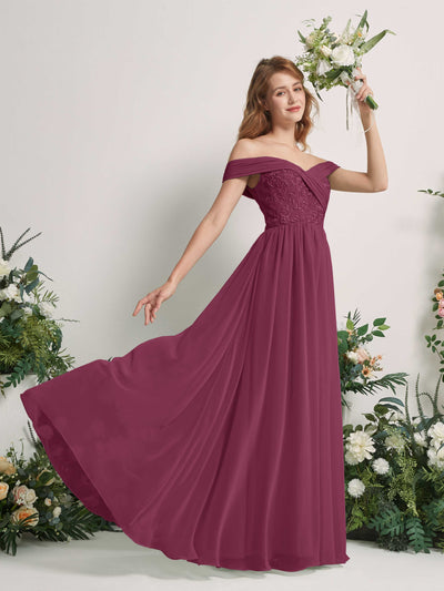 Carlyna Leona A-Line Chianti Embroidered Bridesmaid Dress Maxi Sleeveless Sweetheart Dress Side View 2 #color_chianti