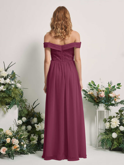 Carlyna Leona A-Line Chianti Embroidered Bridesmaid Dress Maxi Sleeveless Sweetheart Dress Back View #color_chianti