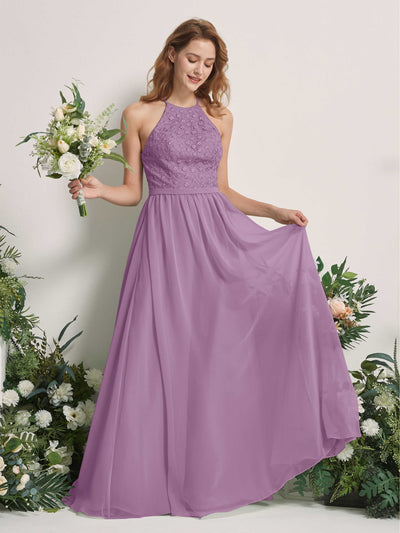Carlyna Denise A-Line Orchid Mist Embroidered Bridesmaid Dress Maxi Sleeveless Round Neck Dress Front View #color_orchid-mist