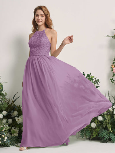 Carlyna Denise A-Line Orchid Mist Embroidered Bridesmaid Dress Maxi Sleeveless Round Neck Dress Side View 2 #color_orchid-mist