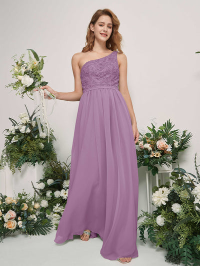 Carlyna Bonita A-Line Orchid Mist Embroidered Bridesmaid Dress Maxi Sleeveless One Shoulder Dress Side View 2 #color_orchid-mist