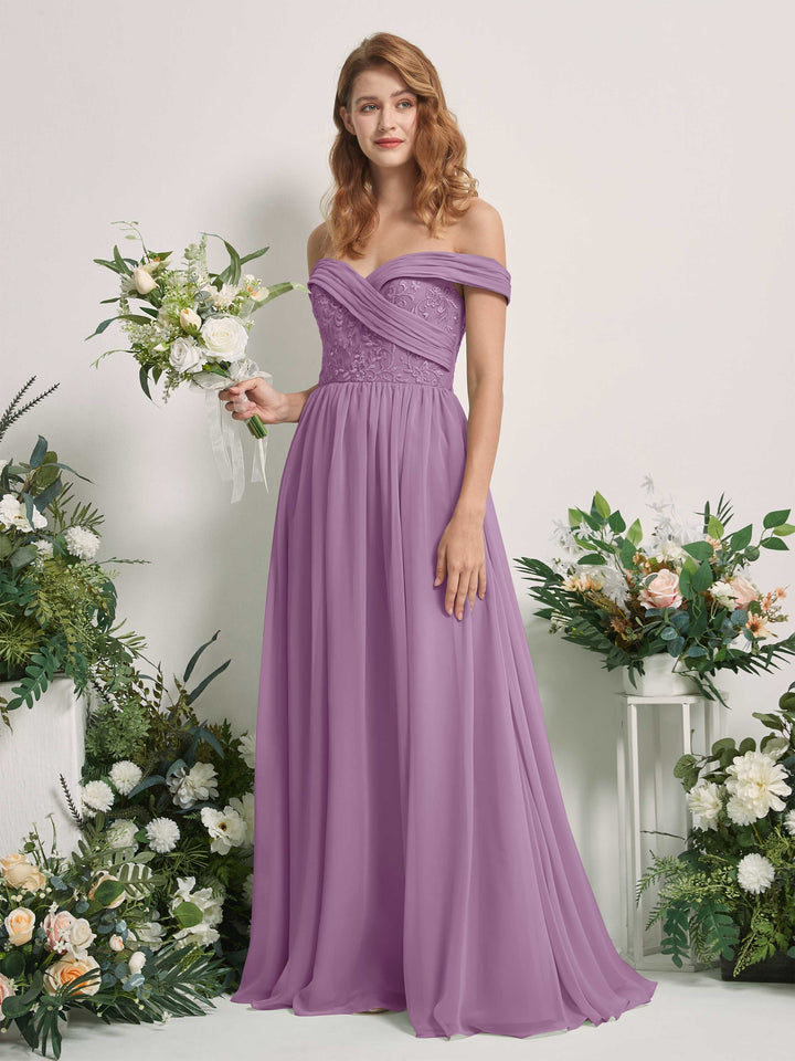 Orchid Mist Bridesmaid Dresses Ball Gown Off Shoulder Sleeveless Chiffon Dresses (83220421)