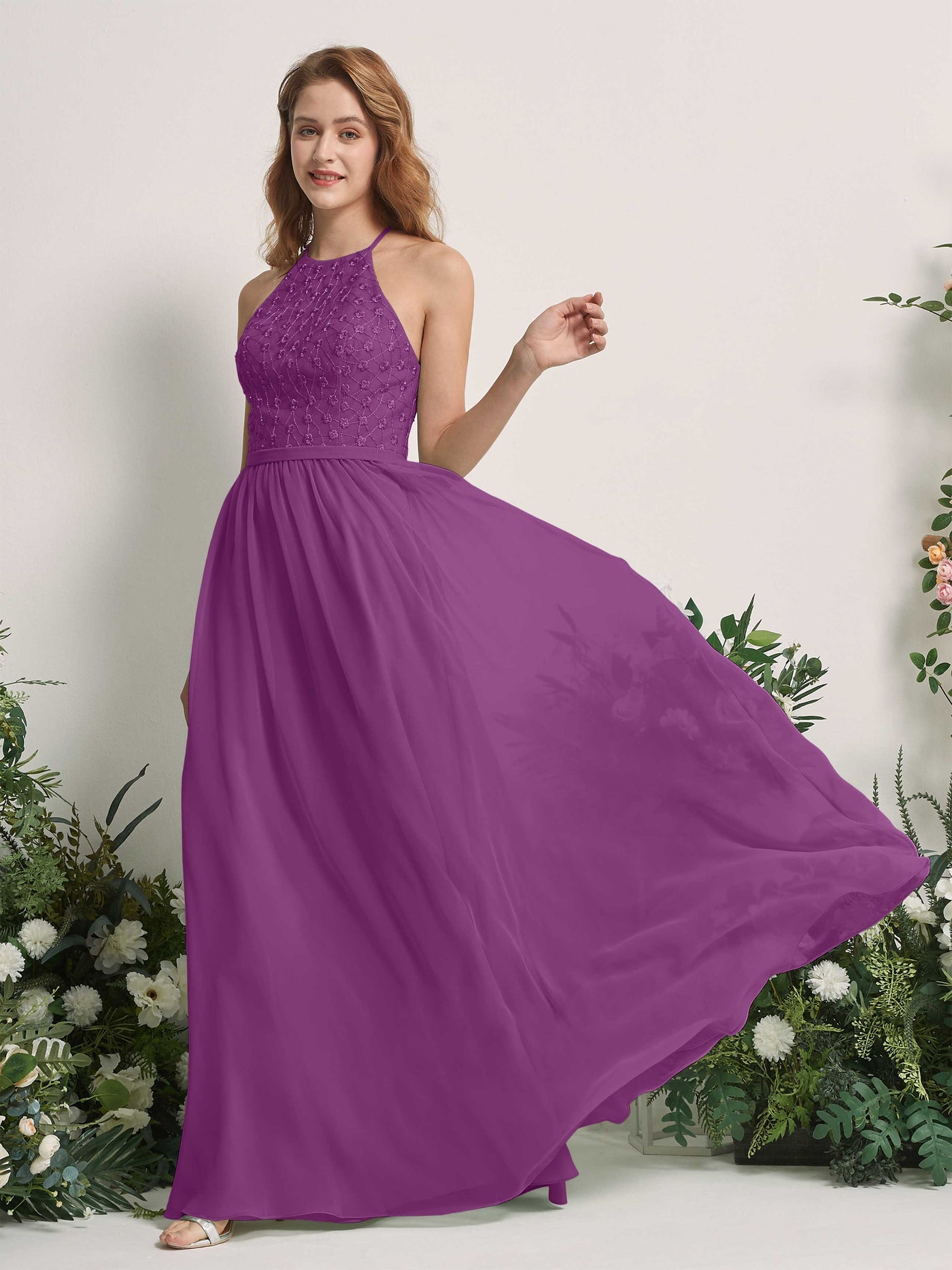 Purple Bridesmaid Dresses A-line Halter Sleeveless Chiffon Dresses (83220836)#color_purple