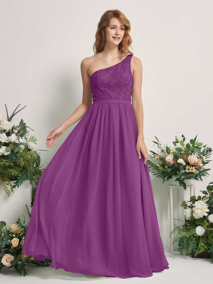 Purple Bridesmaid Dresses A-line Open back One Shoulder Sleeveless Dresses (83220536)