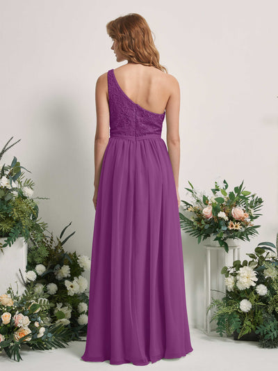 Carlyna Bonita A-Line Purple Embroidered Bridesmaid Dress Maxi Sleeveless One Shoulder Dress Back View #color_purple