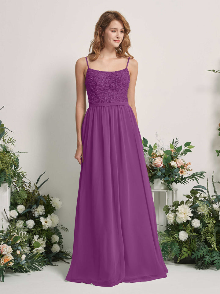 Purple Bridesmaid Dresses A-line Open back Spaghetti-straps Sleeveless Dresses (83220136)