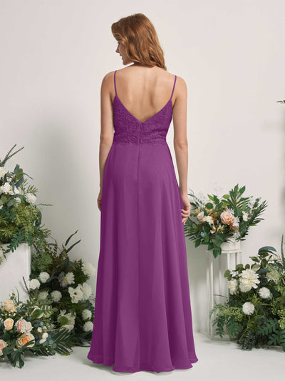 Carlyna Gail A-Line Purple Beaded Bridesmaid Dress Maxi Sleeveless V-Neck Dress Back View #color_purple